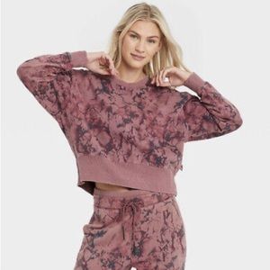 JoyLab Mid-Rise French Terry Acid Wash Crewneck Pullover Sweatshirt Women Size M